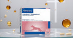 Authentic Virbac Allerderm Omegaderm twenty-eight daily doses packaging for treating dry and itchy dog skin.