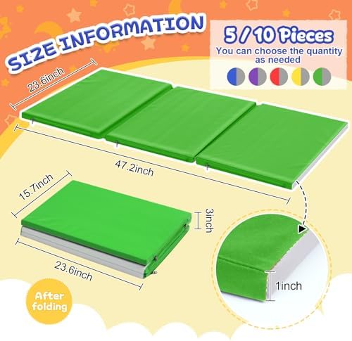 Wesiti toddler rest mats folded in three sections demonstrating compact classroom storage design.