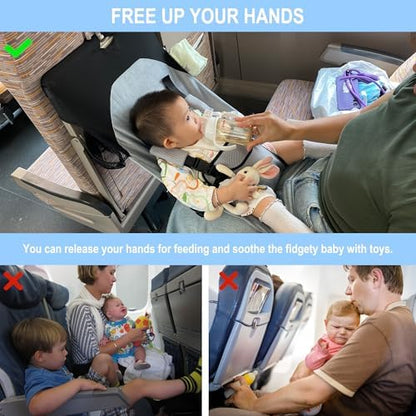 Toddler airplane seat extender with five point safety harness close up