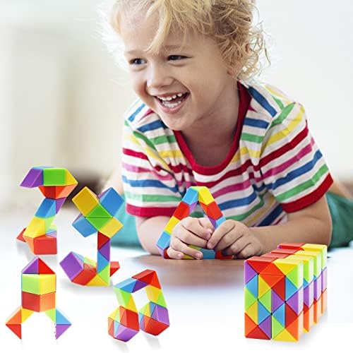 Assorted vibrant colored sensory fidget puzzles laid out as return gifts and classroom prize options.