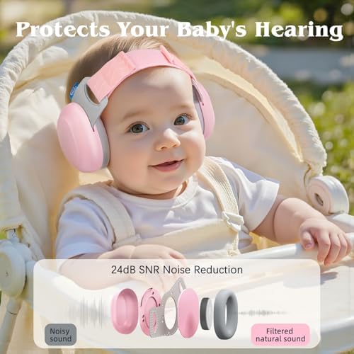 Side view showing adjustable strap design for baby ear muffs