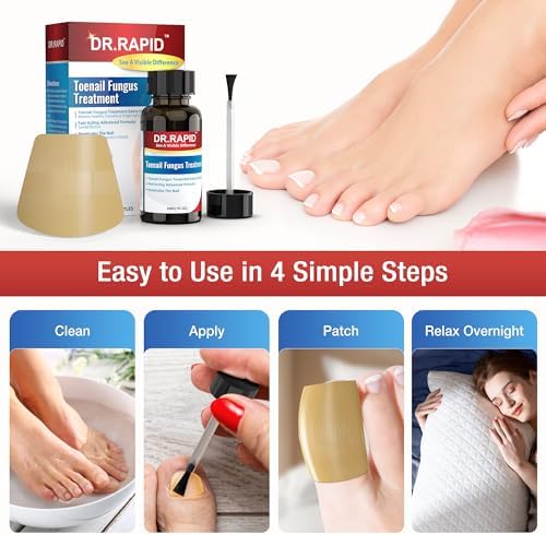 Side view of DR.RAPID 30ml liquid solution bottle and protective treatment patches