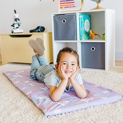 Wildkin unicorn nap mat cover showing sewn-in flap detail
