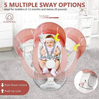 Kidsview pink infant rocker displaying the five-point safety harness
