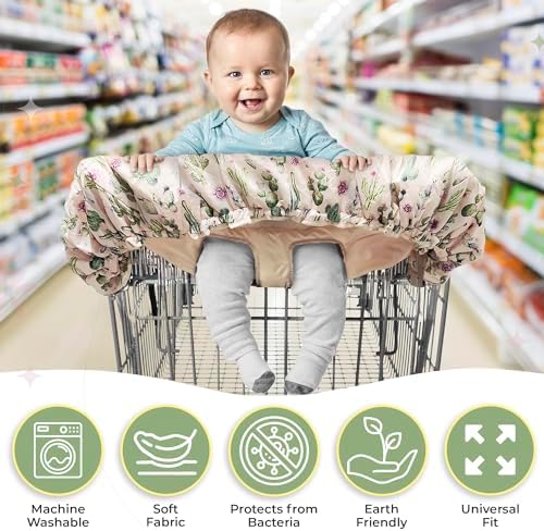 Water resistant toddler grocery cart cushion liner showing the phone pouch