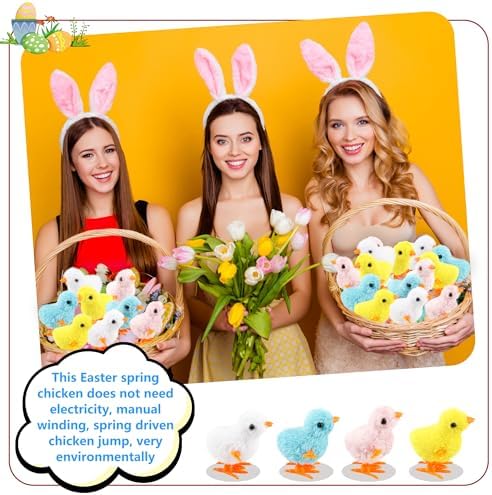 Plush covered mechanical easter chick toy set for party favors