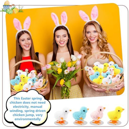 Plush covered mechanical easter chick toy set for party favors