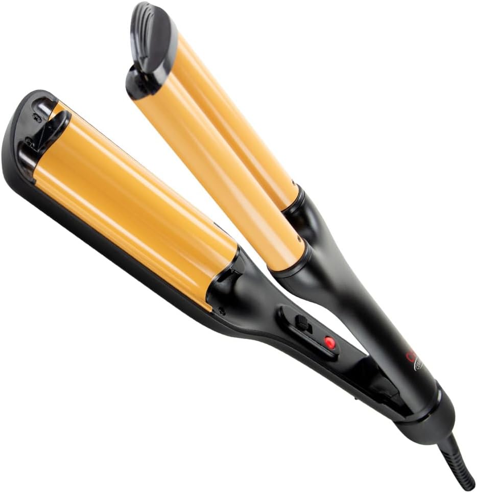 CHI Ceramic Triple Waver Iron front view showcasing the gold three barrel design for beachy waves.