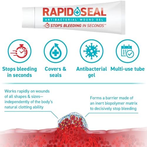 Rapid-Seal clear hemostatic gel tube being applied to a minor cut on the hand