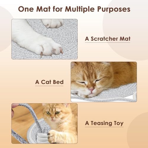 Durable woven cotton rope scratching surface catching claw debris cleanly.