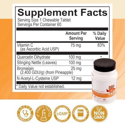 Serawise Quercetin Hist Defense Jr supplement facts label showing quercetin and bromelain ingredients