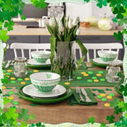 Lightweight reusable shamrock tokens being dropped into a plastic pot of gold decoration.