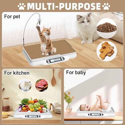 Kanmeii digital scale platform emphasizing the sixteen inch non slip surface area for animal safety.