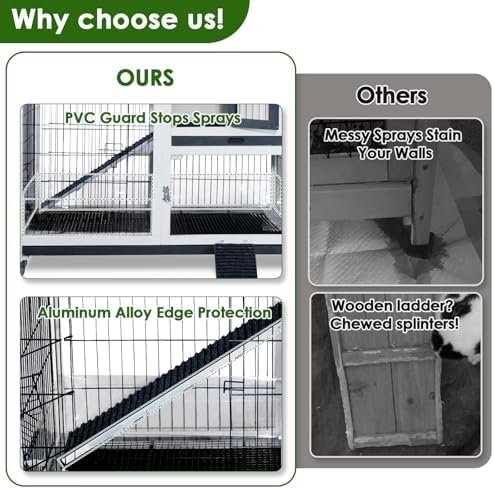 Bunny Hutch Indoor Rabbit Cage Outdoor 2-Story Rabbit House with Urine Guards and 2 Removable Tray for Small Animals - Image 6