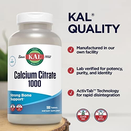 Authentic USA imported KAL Calcium Citrate dietary supplement bottle details