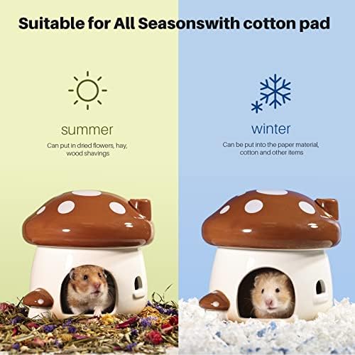 BUCATSTATE Hamster Hideout Ceramic, Mushroom Shape Hamster House and Habitats Cool Bed Ideal for All Season Dwarf Hamster Gerbil Mice Golden Bear (Brown-Large) - Image 4