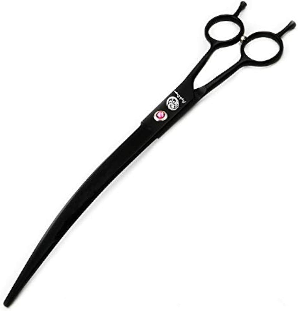 Purple Dragon 9.0 inch downward curved pet grooming scissors front view professional dog shears