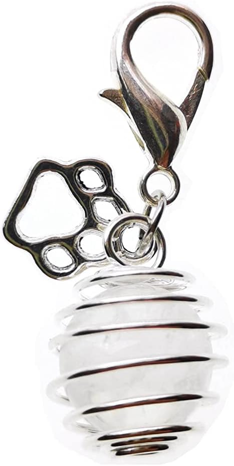 DogTrust natural crystal pet charms showing the flexible spiral wire design being opened to swap tumbled gemstones