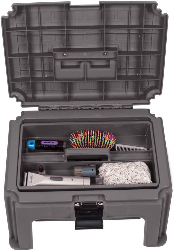 Open Dura-Tech grooming box showing removable storage trays