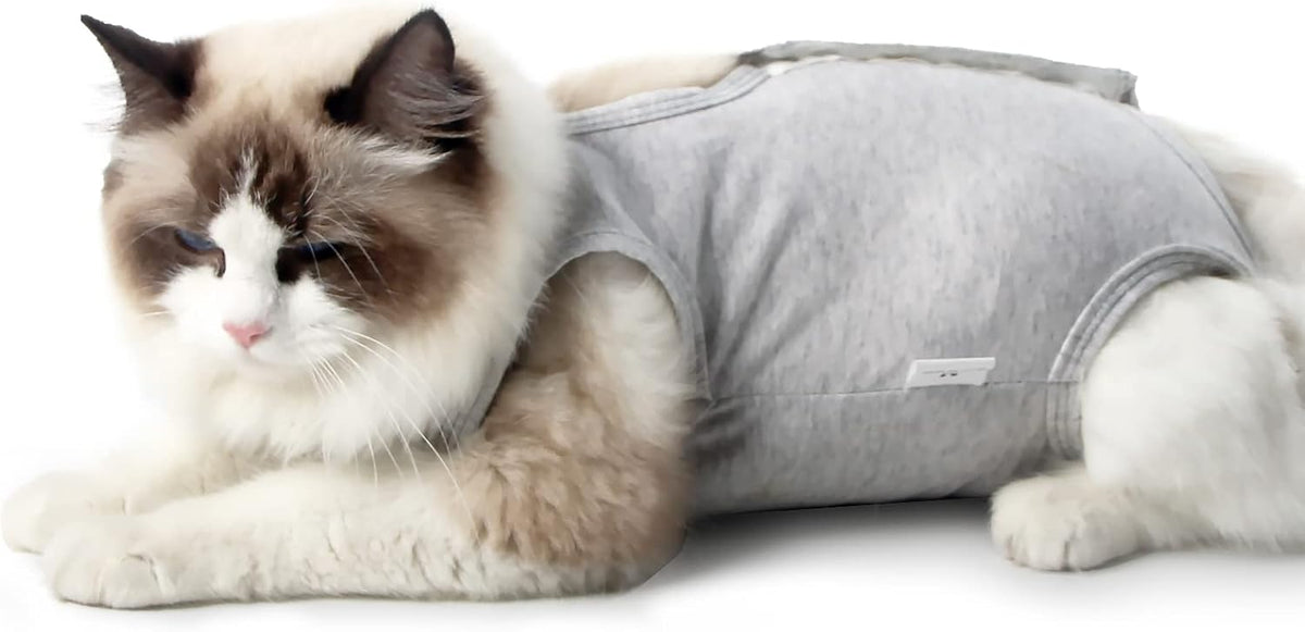 DOTON Cat Recovery Suit for Male and Female Surgical Post Surgery Soft Cone Onesie Shirt Clothes Neuter Licking Protective Diapers Outfit Cover Kitten Spay Collar(M, Grey) - Image 9