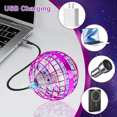 USB rechargeable flying spinner ball with integrated RGB lights during night play.