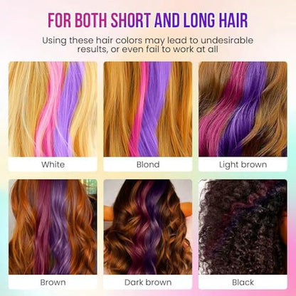 Top view of organized colorful hair chalk comb set