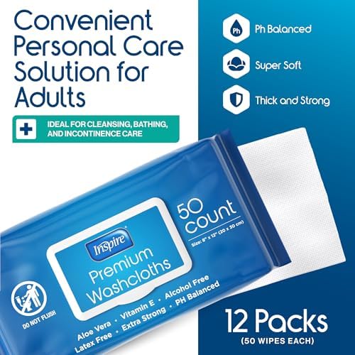 Extra large 8 by 12 inch dimension comparison of Inspire adult washcloths