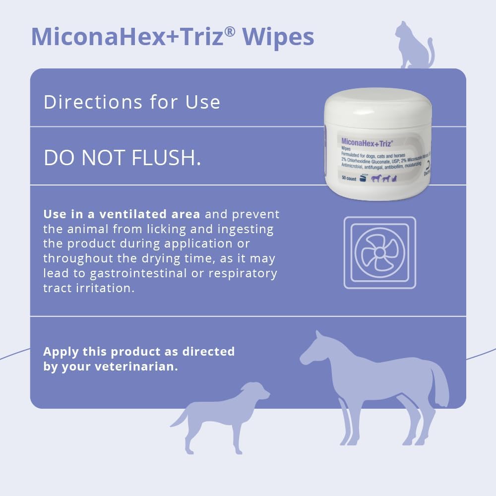 MiconaHex+Triz 2.25 inch round medicated wipes active ingredients and instructions panel