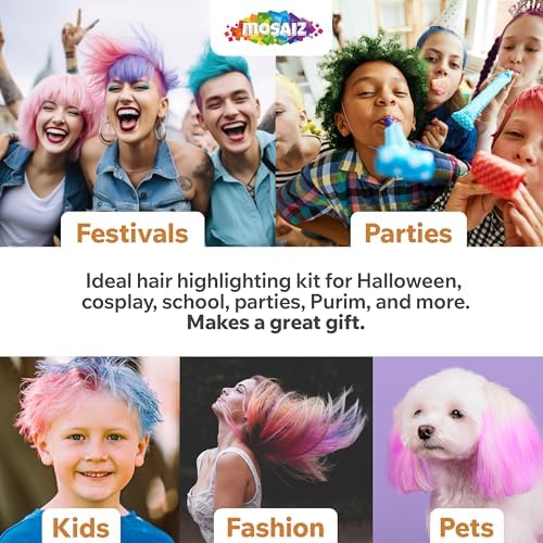Kid applying Mosaiz temporary hair chalk to hair