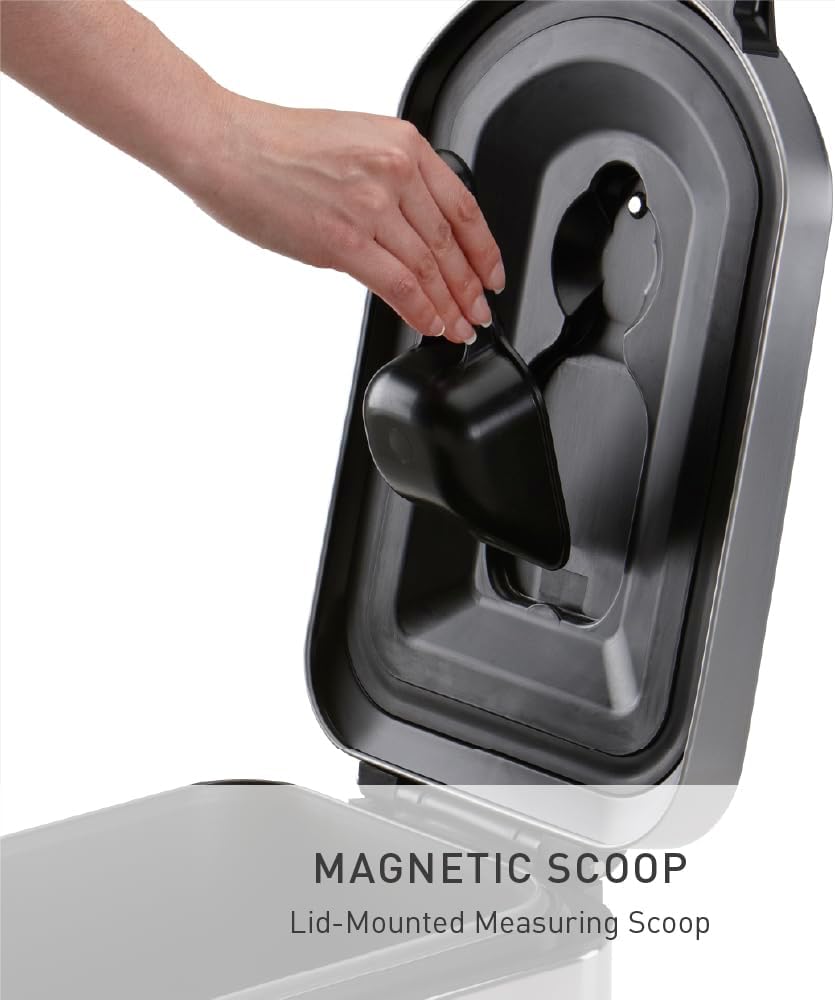 Simplehuman pet food container magnetic scoop attached to lid