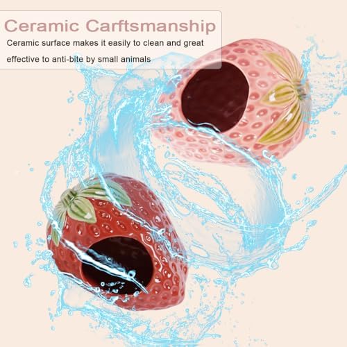 Ceramic Hamster Hideout, Strawberry Hamster House and Habitat, Syrian Hamster Hideout Decor Cool Bed for All Season Gerbil, Mice Guinea Pig - Image 7