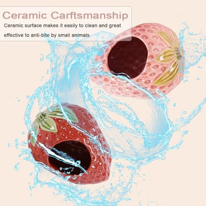 Ceramic Hamster Hideout, Strawberry Hamster House and Habitat, Syrian Hamster Hideout Decor Cool Bed for All Season Gerbil, Mice Guinea Pig - Image 7