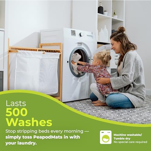 Washable and eco friendly PeapodMats mattress pad highlighting its durable edges