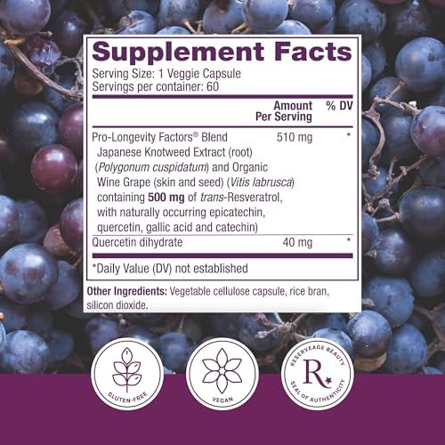Reserveage Resveratrol 60 count bottle label details