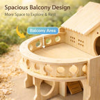 Improved Safety Large Balcony Small & Cute Wooden Hamster House with Large Balcony - Double-Decker Forest-Style Hut for Dwarf Hamsters, Mice, Gerbils, Rats & Small Pets (Compact Size Only) - Image 4
