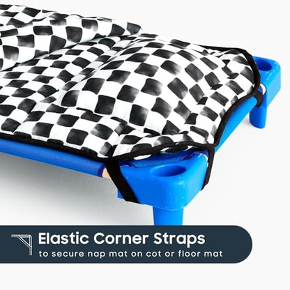 Wake In Cloud travel nap mat unrolled completely demonstrating the all in one layout for boys and girls