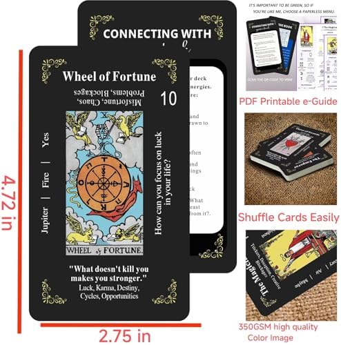 Tarot deck cards showing printed keywords and zodiac symbols