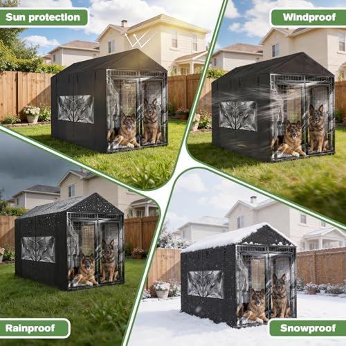 Weatherproof imported dog kennel shelter cover rear view