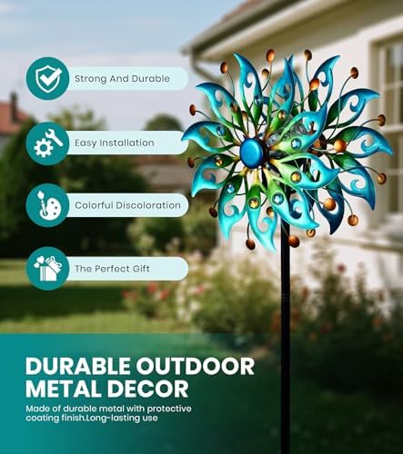 Detailed view of rust-resistant metal peacock blades garden decor