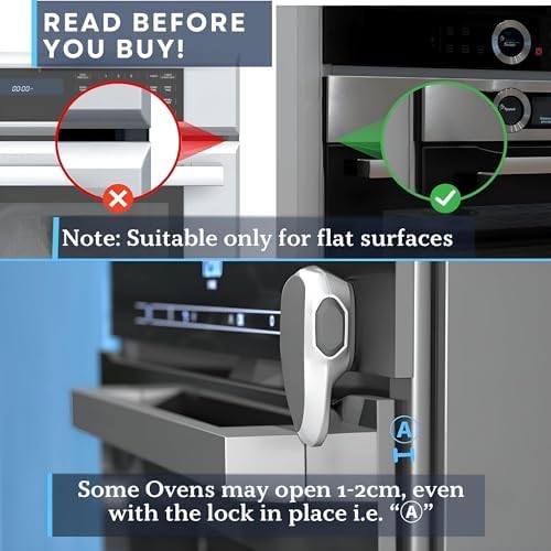 Close up of Baby Proof Me oven safety lock installed on appliance