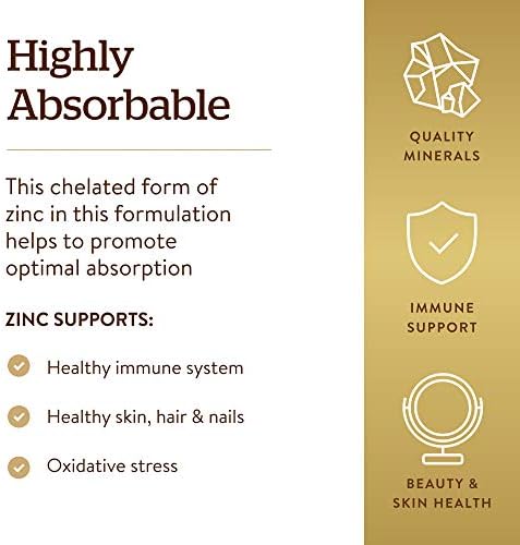 Close up view of the highly absorbable zinc glycinate tablets from the Solgar brand.