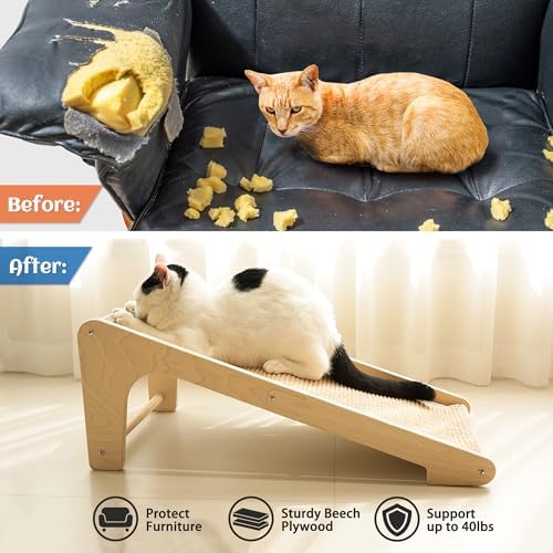 Vertical wall attachment configuration of PETKARAY cat furniture protector with adhesive hook and loop tape.