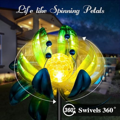 Spinning metal windmill lotus flower garden decor