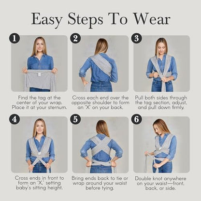 Authentic USA imported Solly Baby wrap fully tied and spread open to demonstrate universal fit.