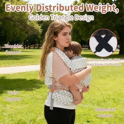 Close up of Grownsy baby carrier lumbar support and buckle detail