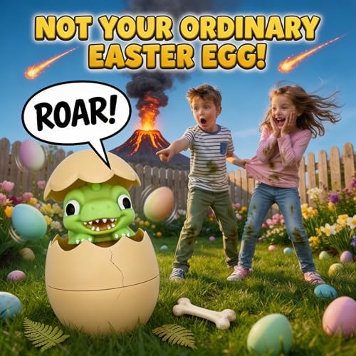Interactive Easter kids toys pop up mechanism displaying the dinosaur character emerging.