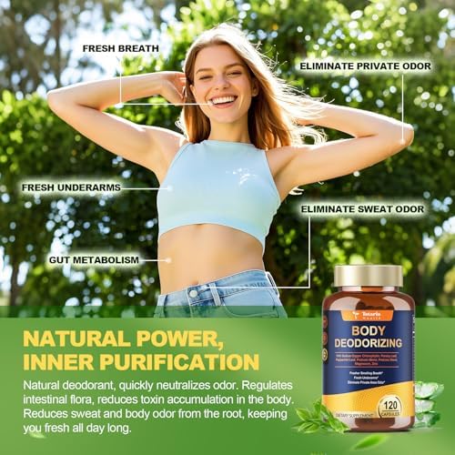 Back label of Totaria body deodorizing capsules detailing sodium copper chlorophyllin and antioxidant blend.