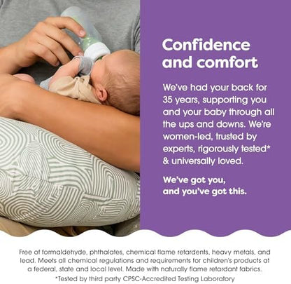Boppy pillow cover displayed on the redesigned nursing pillow