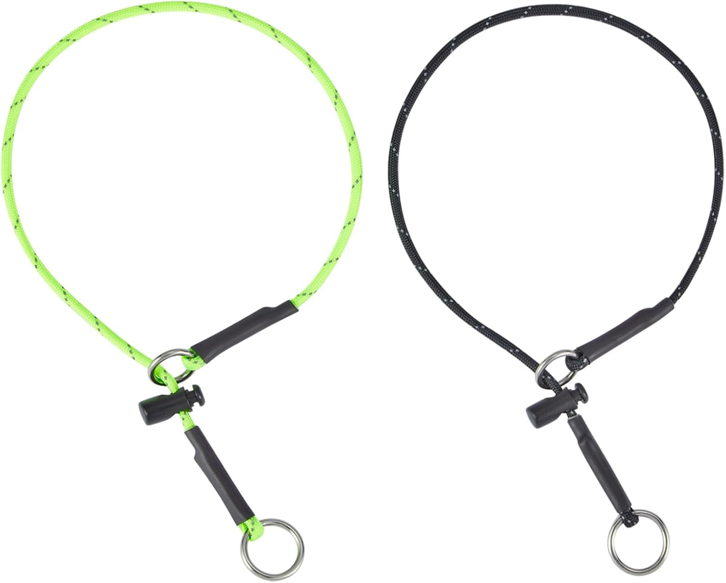 22" Dog Slip Collar - 5/32" Paracord Rope Dog Collar with Spring-Loaded Stopper & Stainless Steel O-Ring, Reflective for Low-Light Visibility (Hot Pink & Green) - Image 9