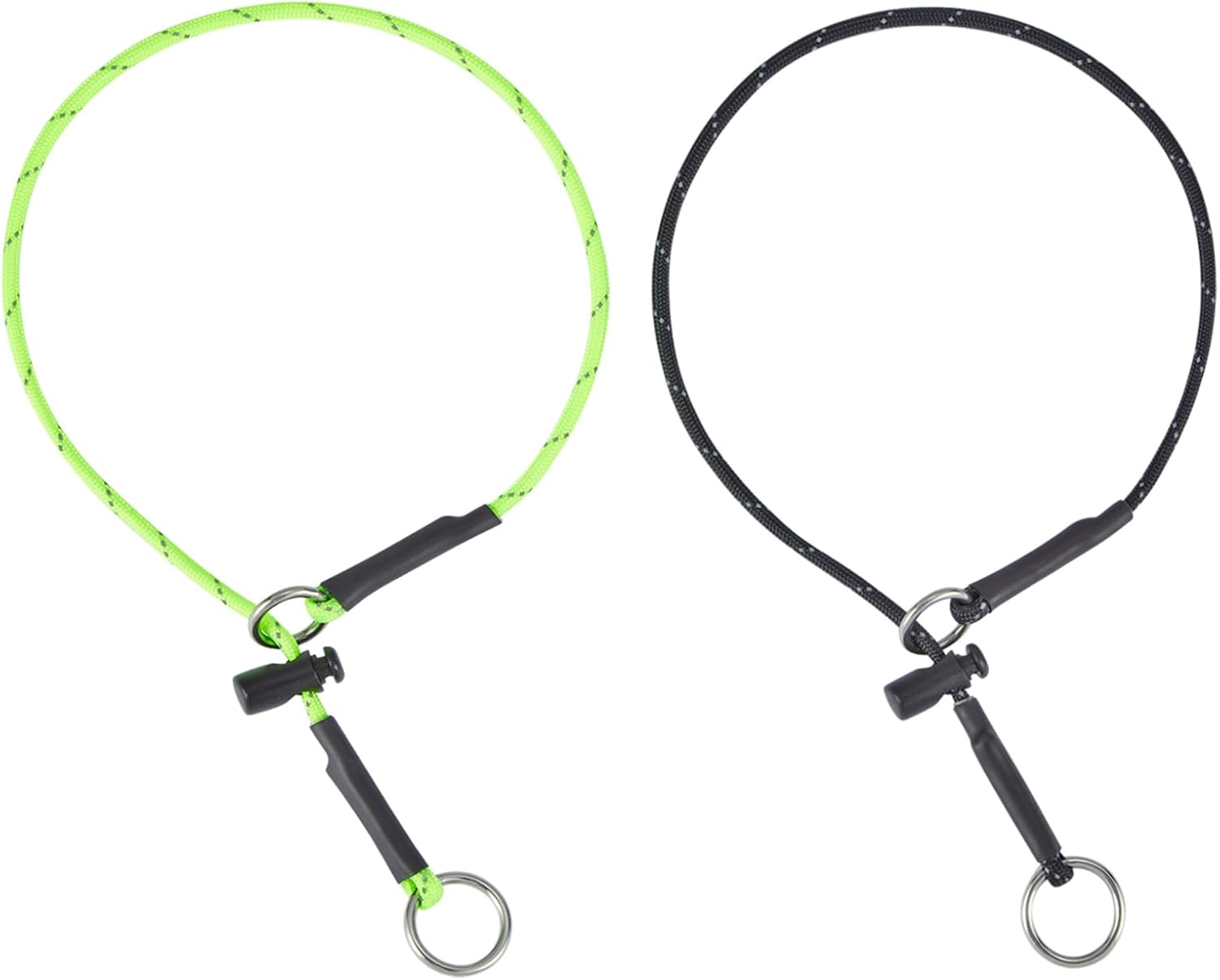 22" Dog Slip Collar - 5/32" Paracord Rope Dog Collar with Spring-Loaded Stopper & Stainless Steel O-Ring, Reflective for Low-Light Visibility (Hot Pink & Green) - Image 9